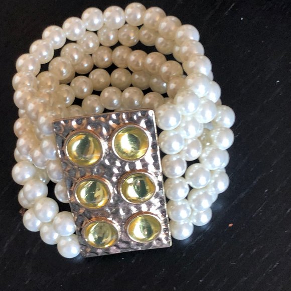 Beautiful multi-strand pearl + "citrine" bracelet - Picture 2 of 5